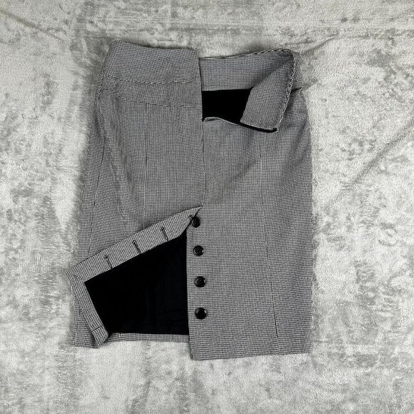 Express Design Studio Pencil Skirt Size 2 Button Back Black White Houndstooth - Picture 7 of 8